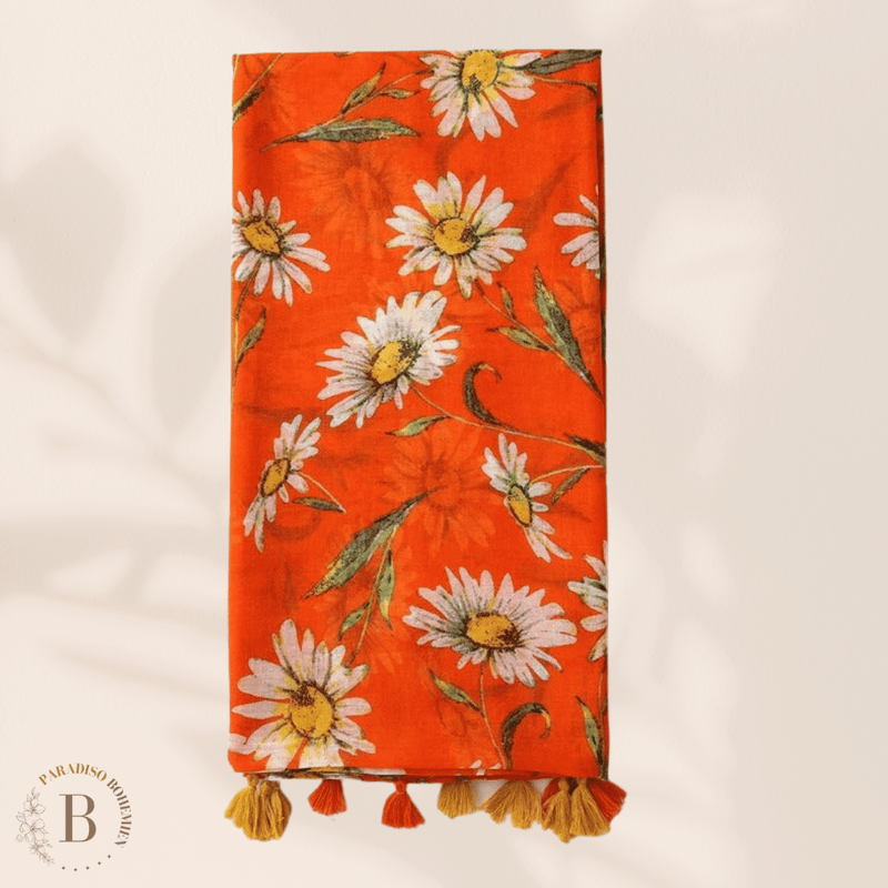 Sciarpa Arancione da Donna con stampa Floreale in stile Boho | Paradiso Bohemien