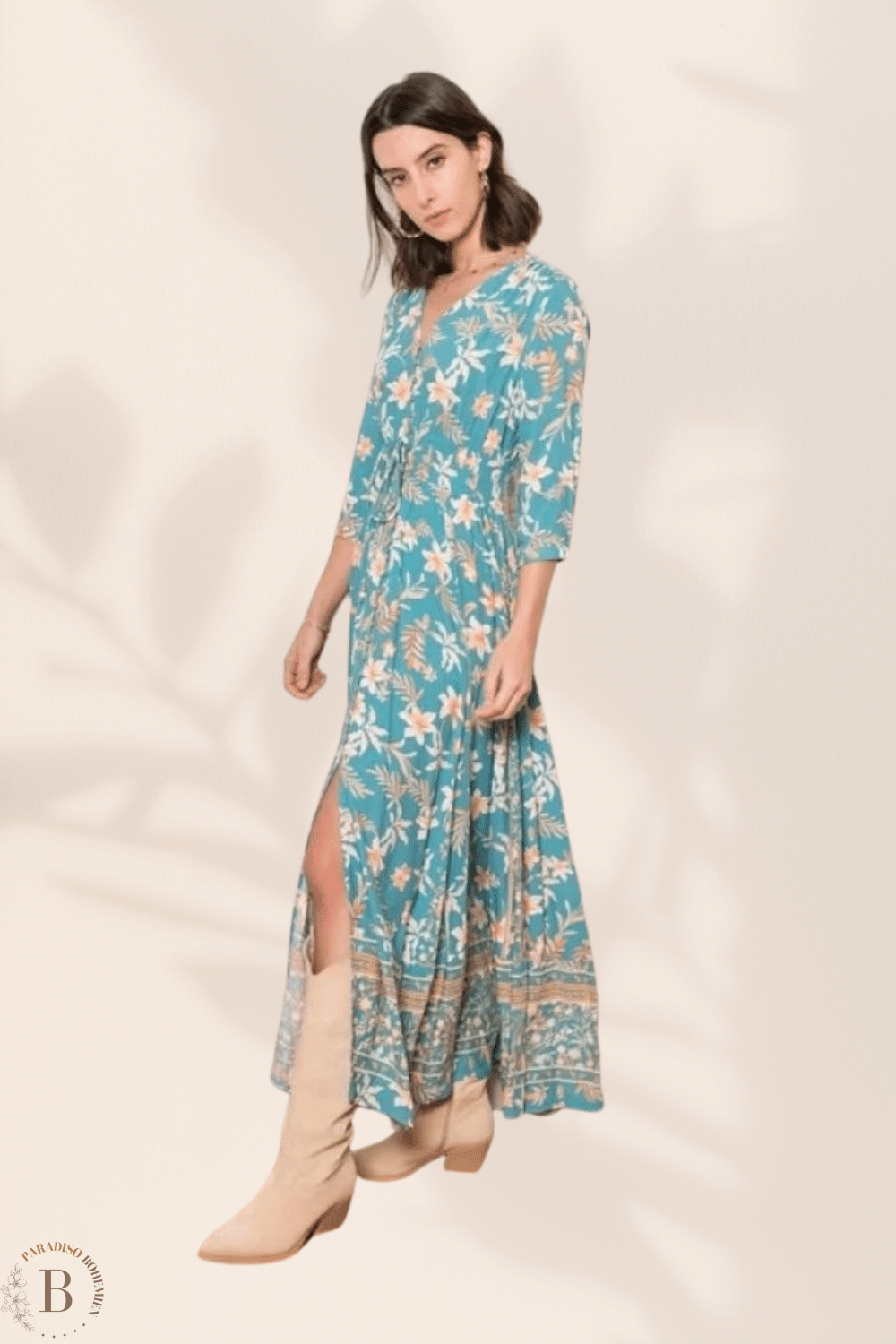 Vestito a Fiori Azzurro Lungo | Paradiso Bohemien