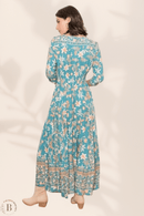 Vestito a Fiori Azzurro Maniche Medie | Paradiso Bohemien