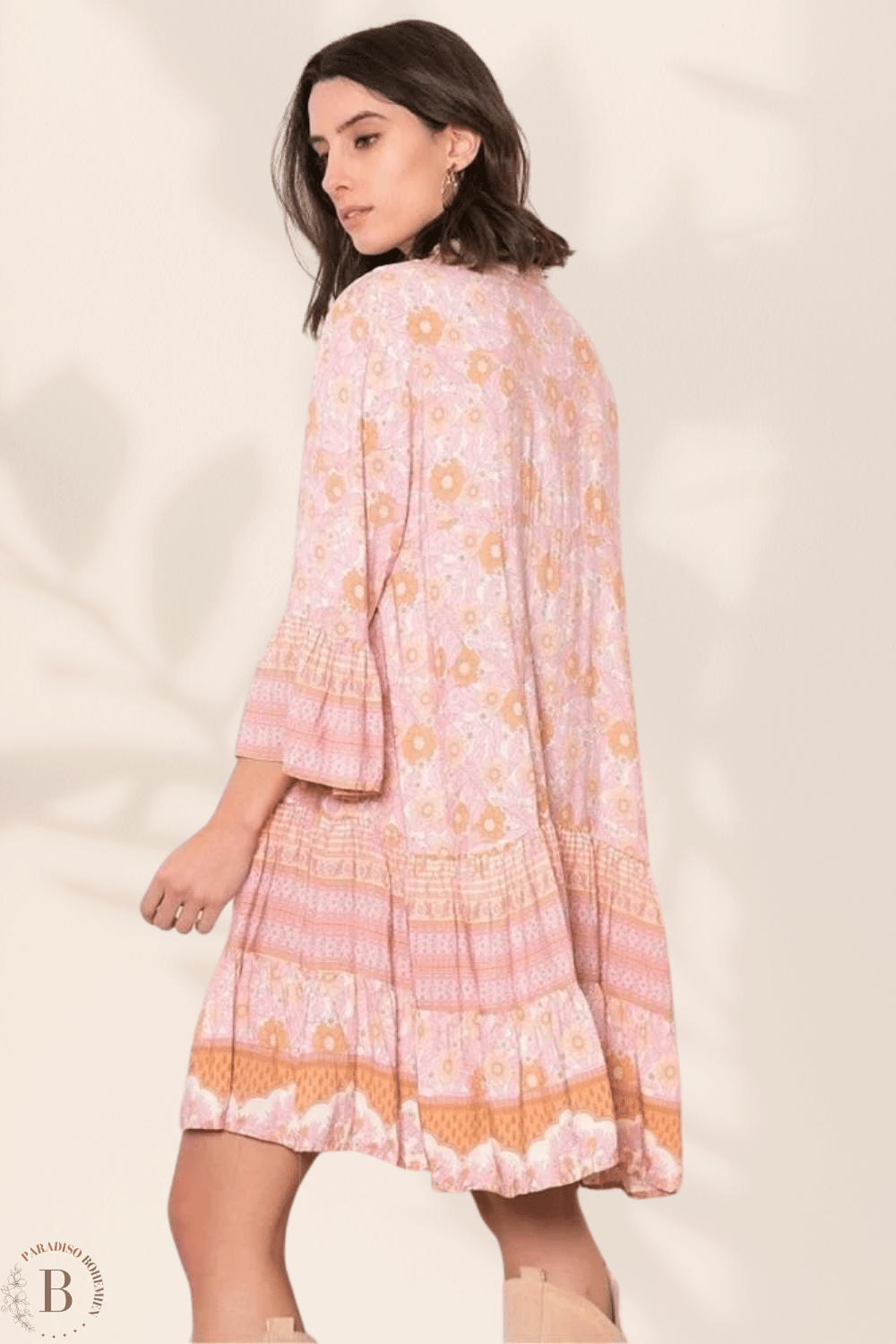 Vestito a Fiori Corto Rosa | Paradiso Bohemien