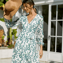 Vestito Bianco con Foglie Verdi Boho Chic 