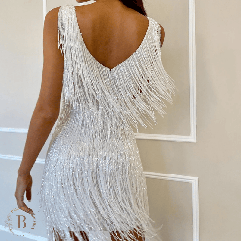 Vestito Bianco con Frange Paradiso Bohemien