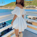Vestito Bianco Corto Maniche a Sbuffo in stile Boho | Paradiso Bohemien
