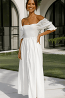 Vestito Lungo Estivo Bianco Spalle Scoperte - Nodo Regolabile Boho