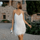 Vestito Bianco Corto con Piume Boho | Paradiso Bohemien