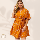 Vestito Corto a Pois Taglie Forti Arancione | Paradiso Bohemien