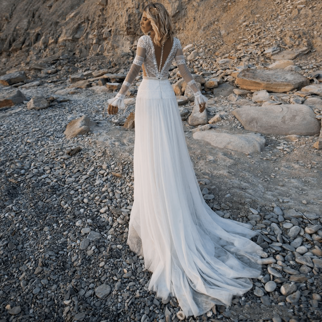 Vestito da Sposa con Maniche in Pizzo Boho Chic | Paradiso Bohemien