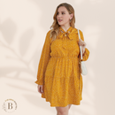 Vestito a pois a maniche lunghe per taglie comode giallo | Paradiso Bohemien