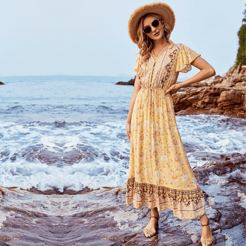 Vestito Elegante Giallo Country Chic | Paradiso Bohemien