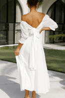 Vestito Lungo Estivo Bianco Spalle Scoperte - Nodo Regolabile Boho