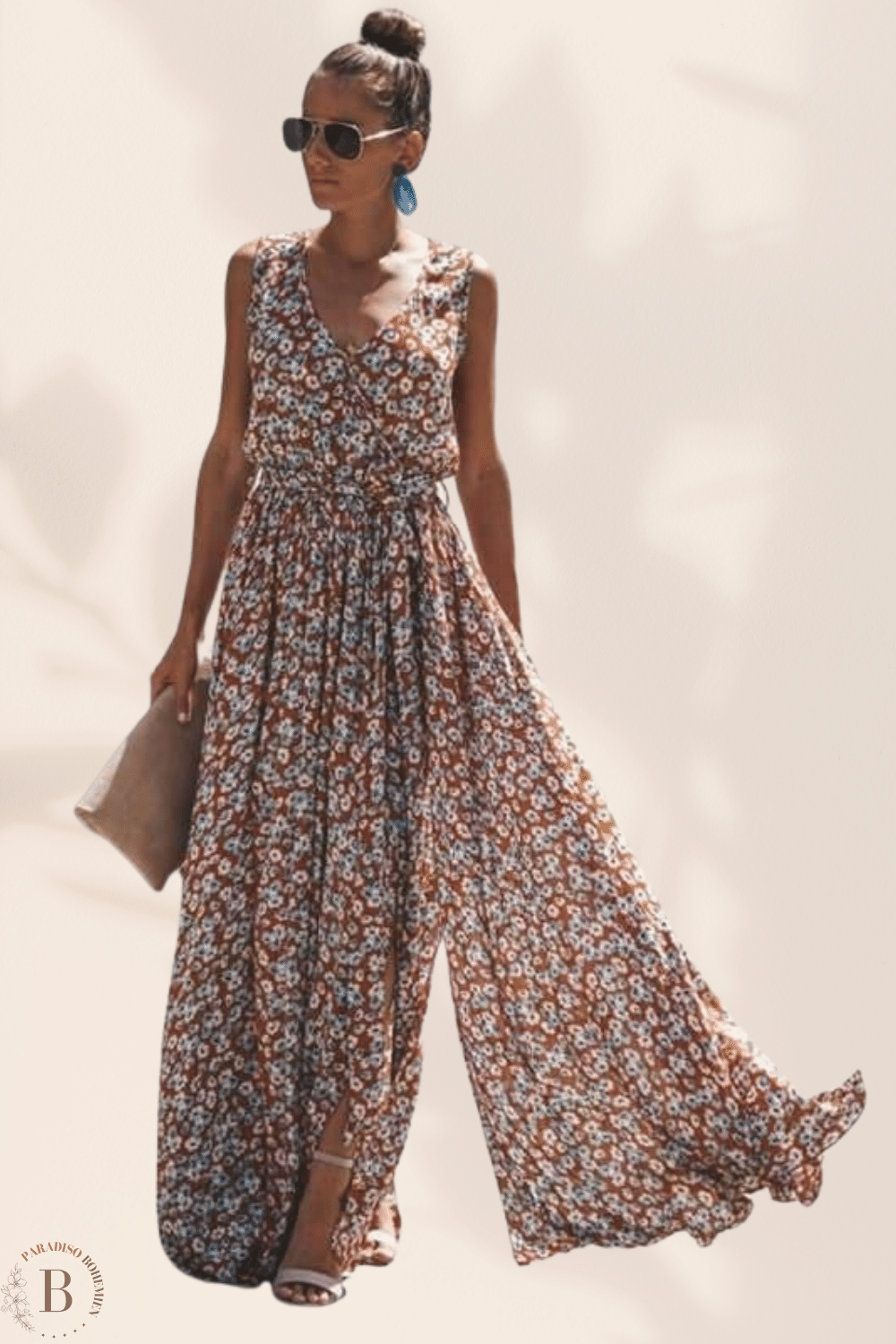 Vestito Fiori Lungo Marrone | Paradiso Bohemien