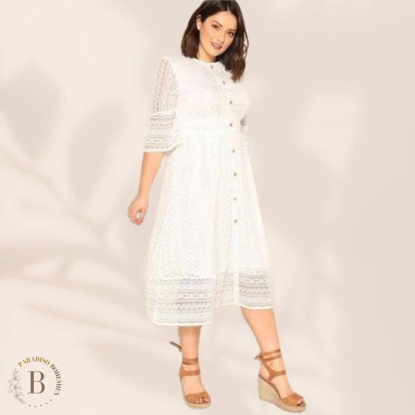 Abito Lungo Estivo Donna Curvy In Cotone: Vestito Boho Con Orlo Irregolare, Taglie Forti