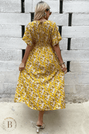 Vestito Giallo Ocra con Fiori | Paradiso Bohemien