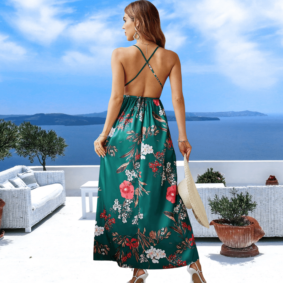 Vestito Lungo Boho Chic Verde a Fiori