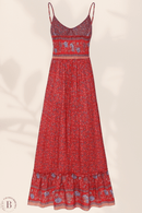 Vestito Lungo Fantasia Floreale Rosso | Paradiso Bohemien