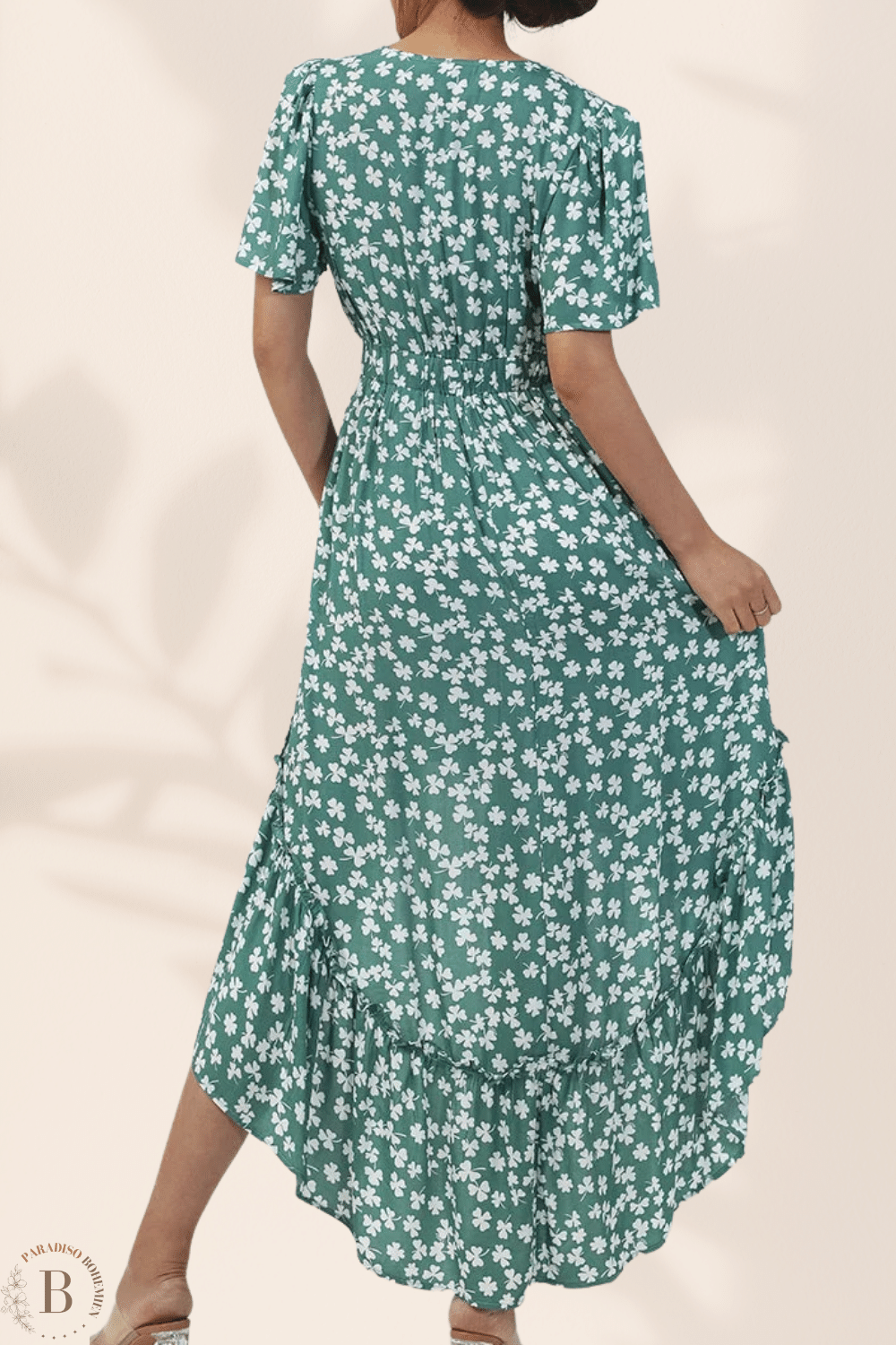 Vestito Lungo Fiori Verde | Paradiso Bohemien