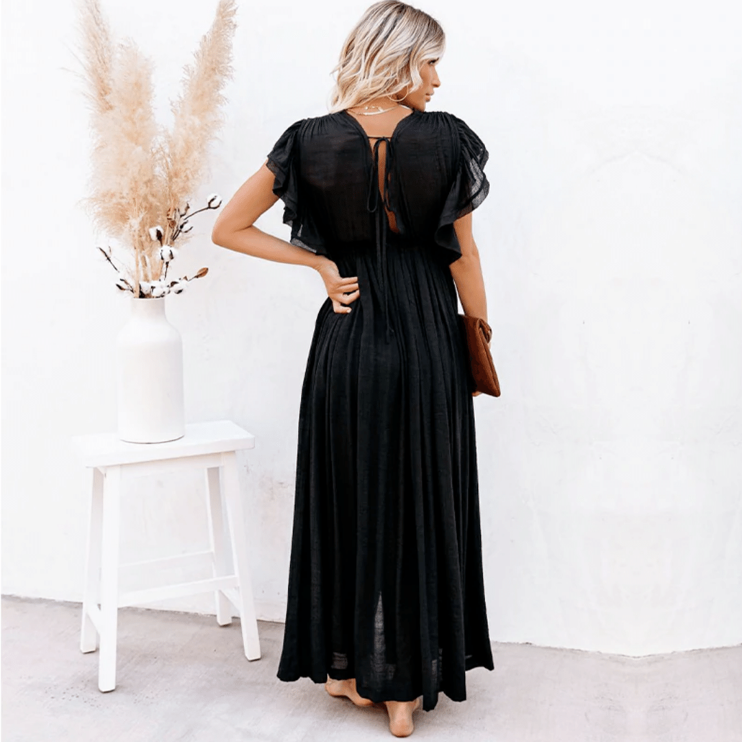 Abito Nero Lungo Elegante Boho Chic