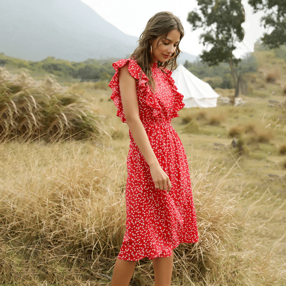 Vestito Lungo Rosso a Pois Bianchi | Paradiso Bohemien