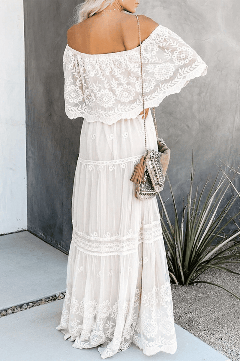 Vestito Lungo con Spalle Scoperte Bianco | Paradiso Bohemien