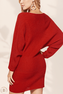 Vestito Maglia Spalla Scoperta Rosso | Paradiso Bohemien