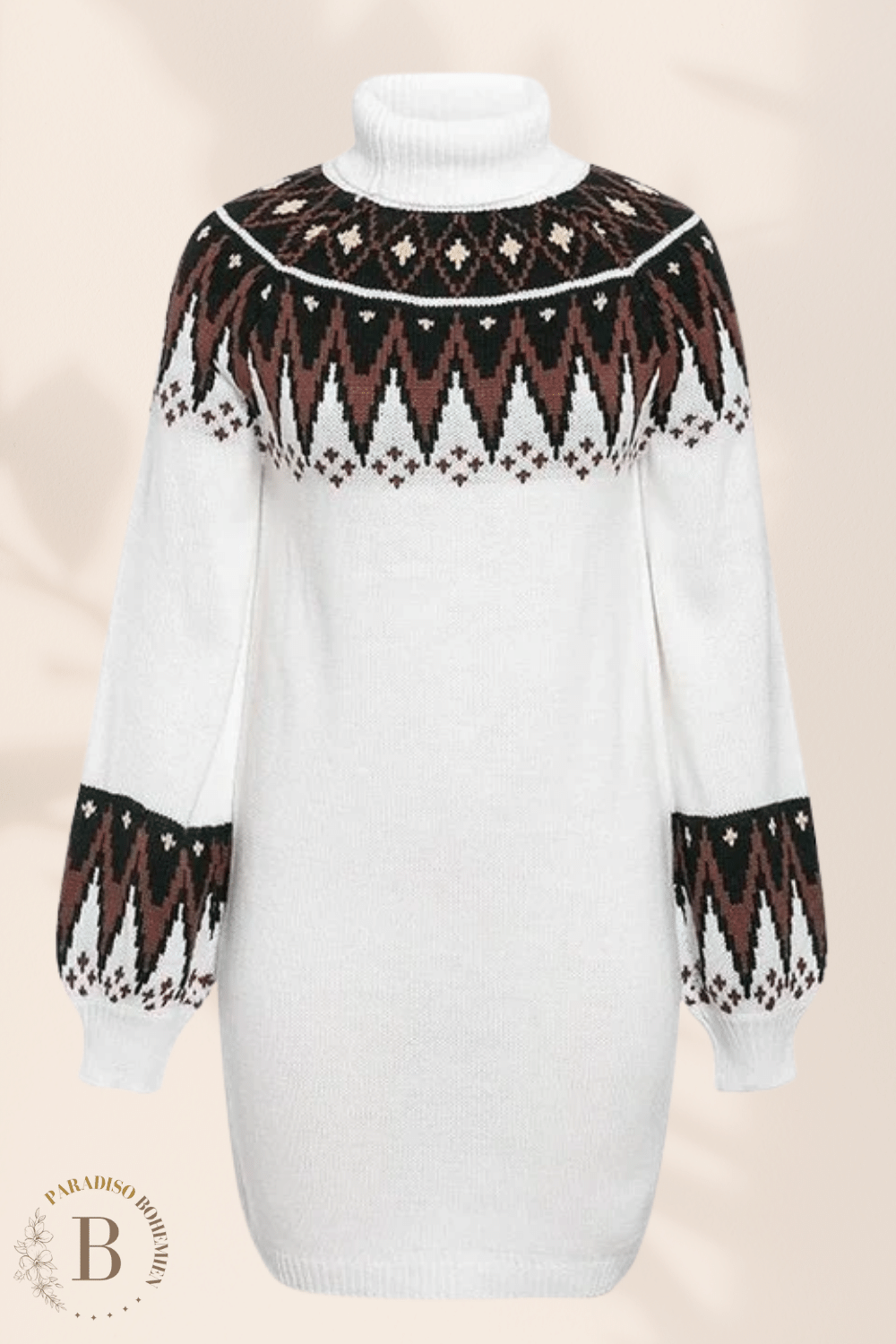 Vestito Maglione Bianco Donna Motivo Geometrico | Paradiso Bohemien