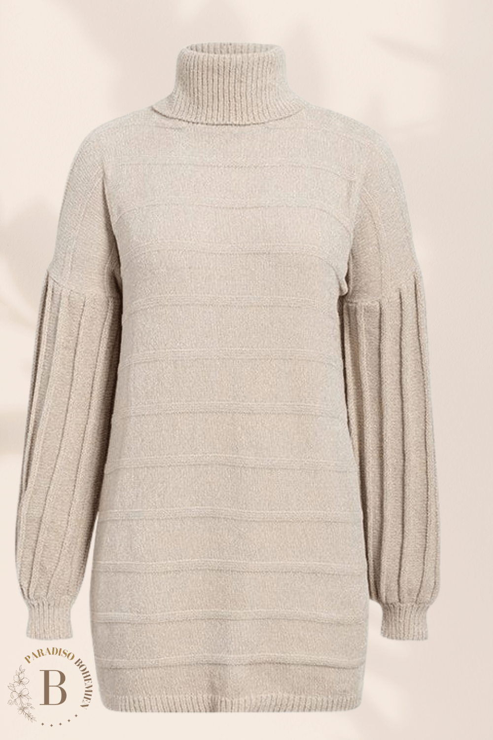 Abito Maglione Collo Alto Beige | Paradiso Bohemien