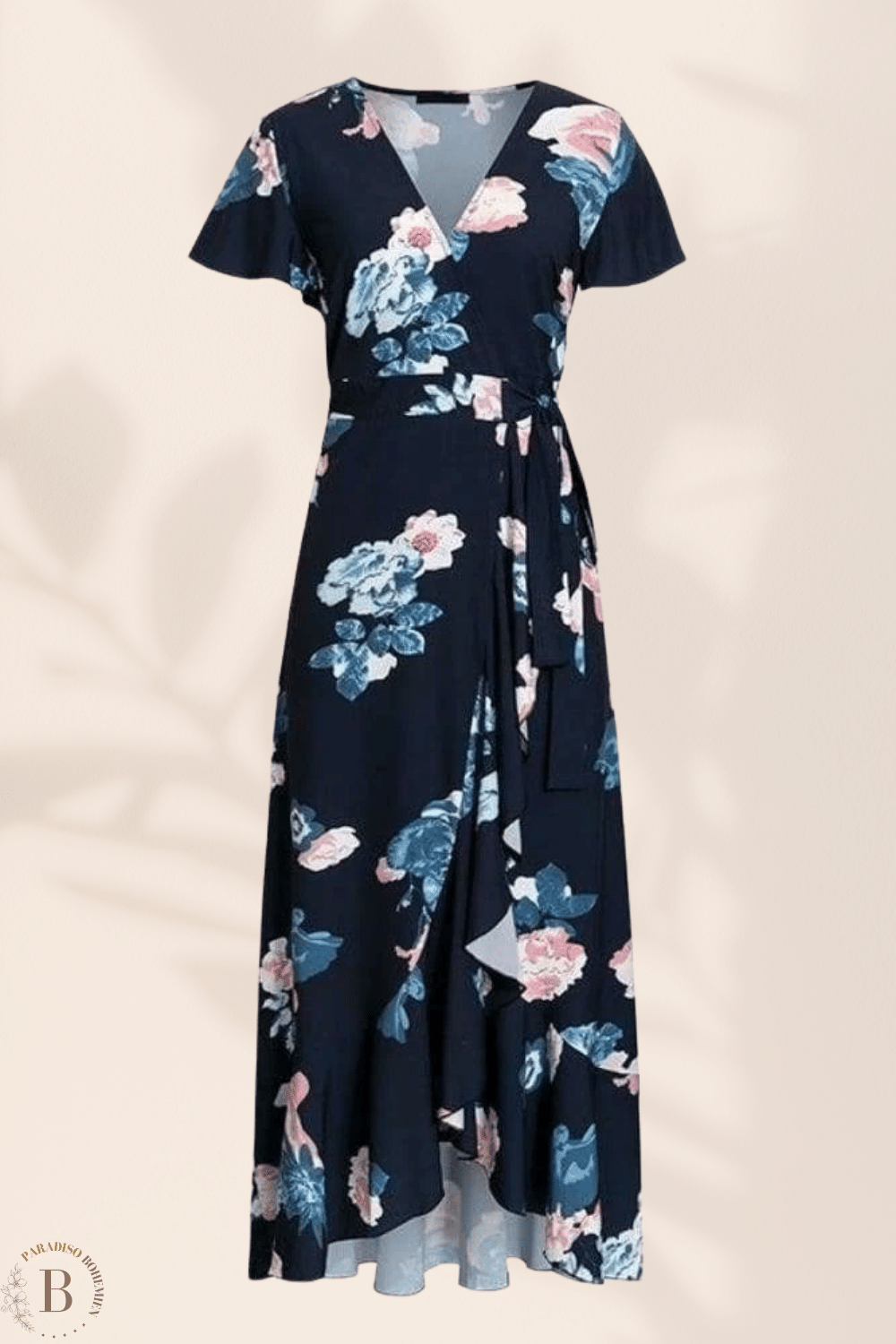 Vestito Nero a Fiori Maniche Corte | Paradiso Bohemien