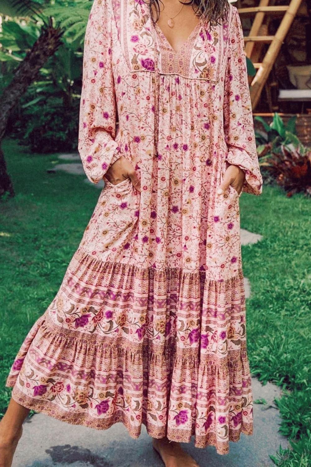 Vestito Rosa Cipria a Manica Lunga Boho | Paradiso Bohemien