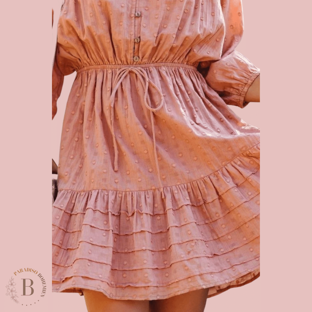 Vestito Rosa Cipria da Donna con Bottoni | Paradiso Bohemien