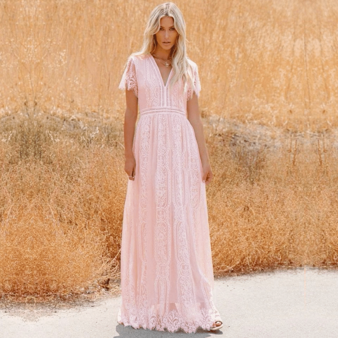 Vestito Rosa di Pizzo da Cerimonia Boho | Paradiso Bohemien