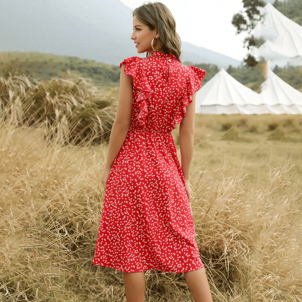 Vestito rosso 2025 a pois bianchi