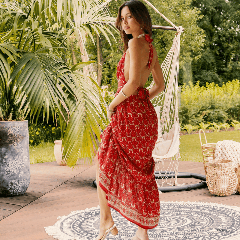 Vestito Rosso Schiena Scoperta Boho Chic Paradiso Bohemien