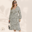 Vestito Leopardato Manica Lunga per Taglie Forti Bianco | Paradiso Bohemien