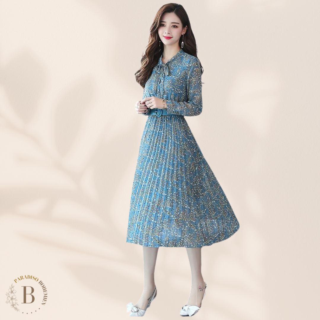 Vestito Taglie Forti Elegante Blu con gonna plissettata | Paradiso Bohemien