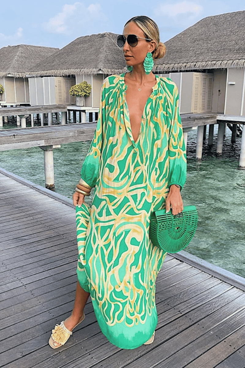 Vestito Verde Lungo a Maniche Larghe Paradiso Bohemien