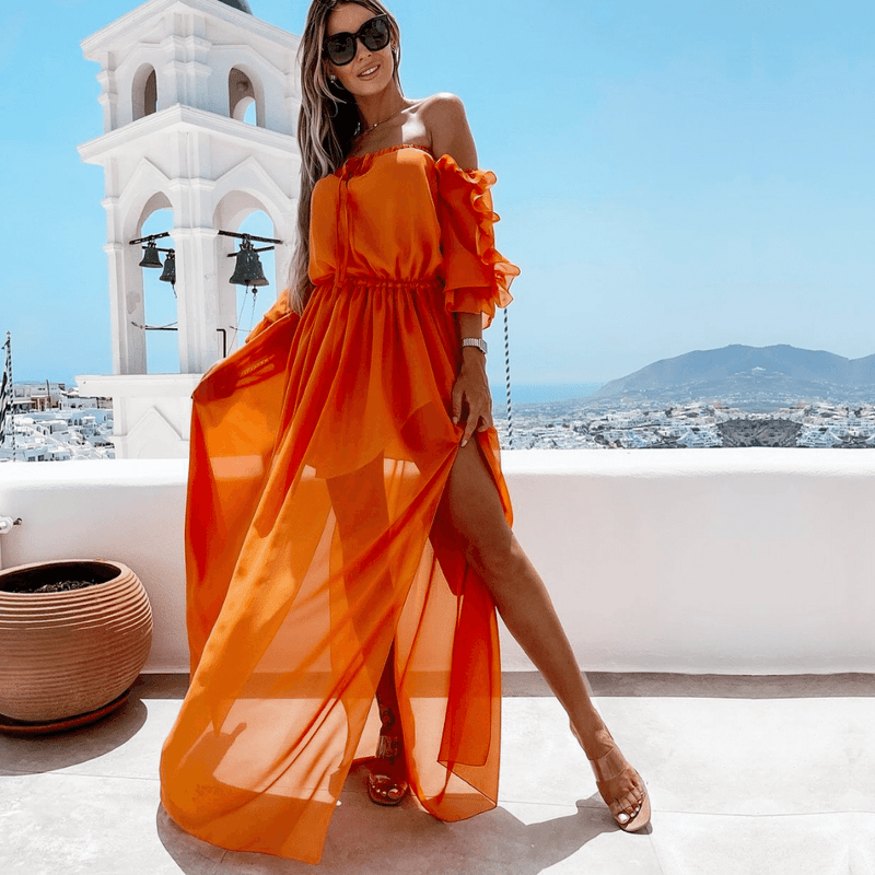 Vestito Lungo Arancione Elegante Bohemien | Paradiso Bohemien